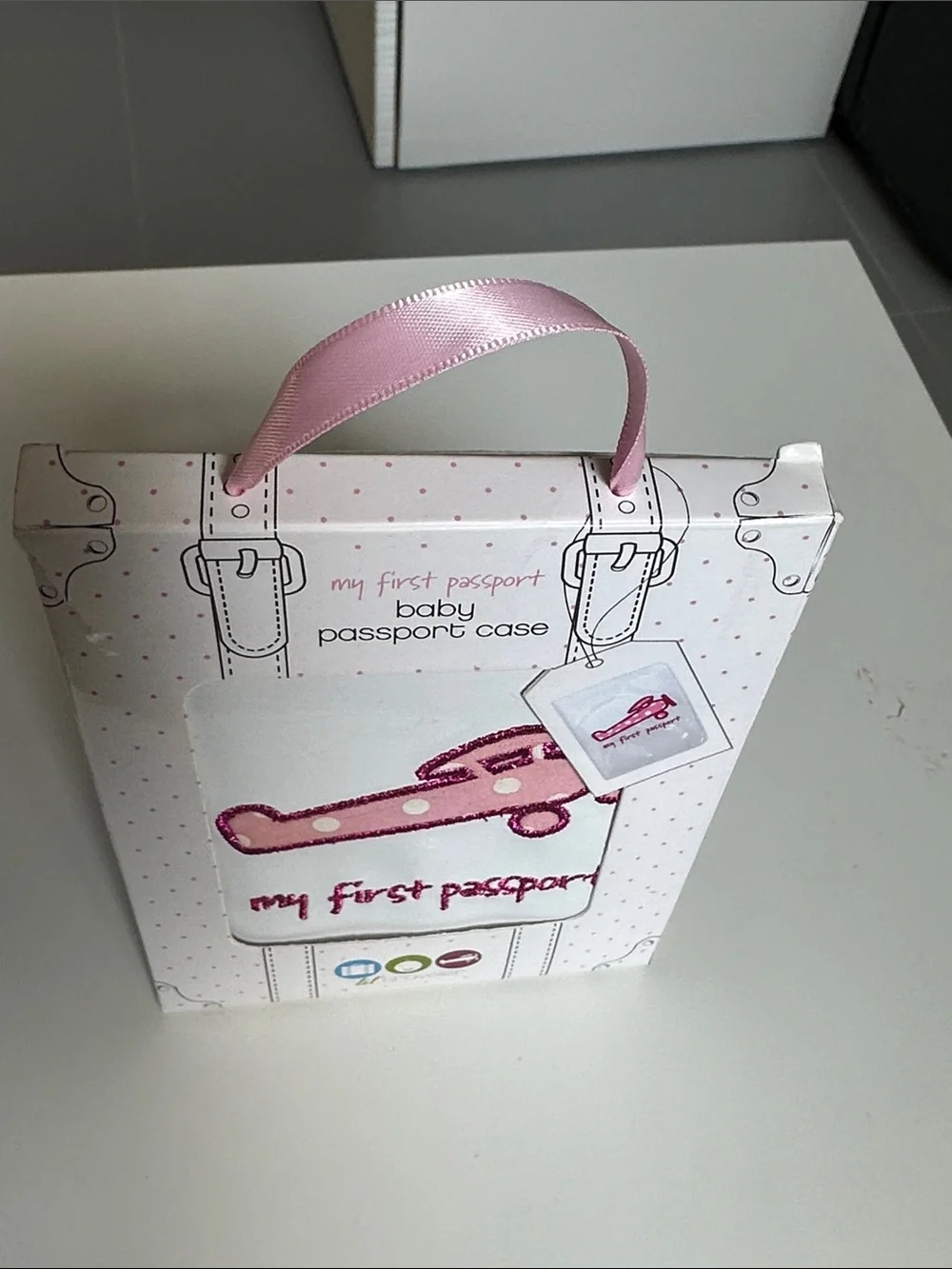 Kids 'My First Passport' White Passport Holder with Pink Airplane